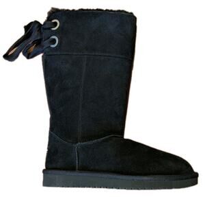 Koolaburra by UGG Women Suede Size 7 Black Tall Boots Shearling Fur Lace Back